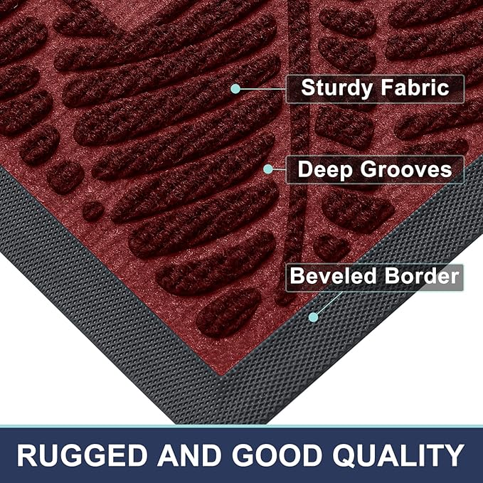Smiry Welcome Mat Indoor Outdoor, All-Season Waterproof Front Door Mat, Sturdy Natural Rubber Doormat, Non-Slip, Easy Clean, Low Profile Dirt Trapper for Porch Patio Entrance, 47x23, Wine Red
