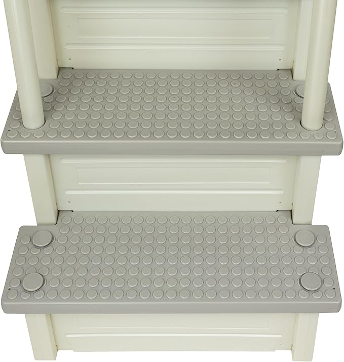 Aqua Select Anti-Slip in-Pool Steps with Outside Flip-Up Ladder | Pearl White w/Cloud Gray Steps | for Above Ground Swimming Pools | Mounts to Decks 48" to 54" H | Safety Stairs Capacity Up to 350 lbs