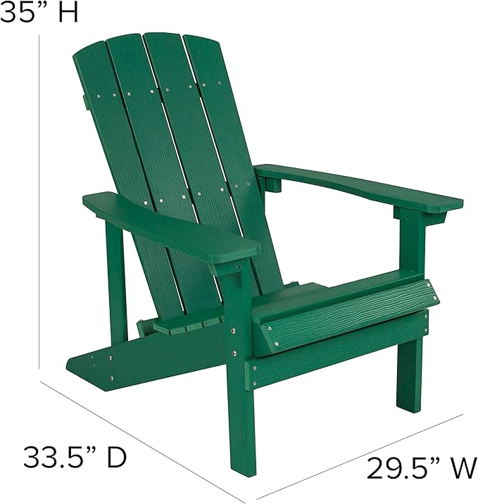 Flash Furniture Charlestown Poly Resin Adirondack Chair - Green - All Weather - Indoor/Outdoor - Set of 2