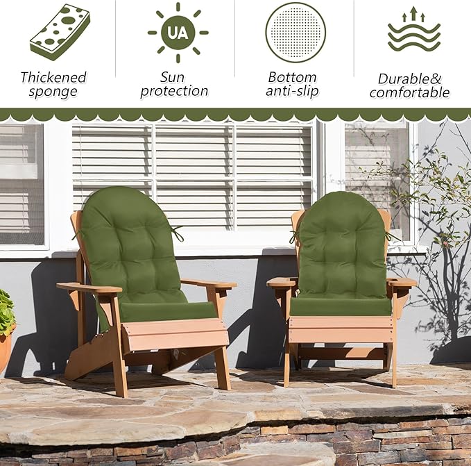 Geelin 4 Pcs Adirondack Chair Cushion High Back Patio Rocking Chair Cushion 44 x 19 x 4 Inch Tufted Weather Resistant Fade Resistant Seat for Patio Rocking Seat (Moss Green)