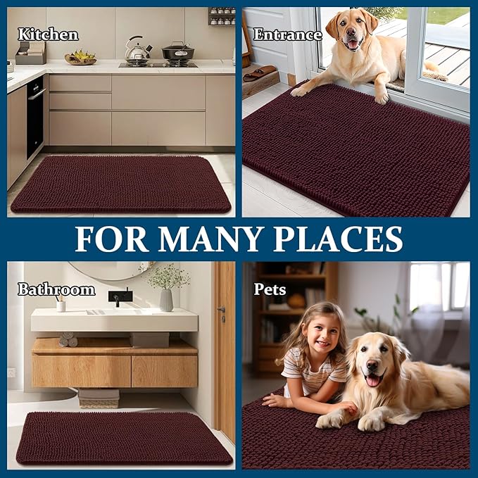 OLANLY Dog Door Mat for Muddy Paws 40x32, Absorbs Moisture and Dirt, Absorbent Non-Slip Washable Doormat, Quick Dry Chenille Mud Mat for Dogs, Entry Indoor Entryway Carpet for Inside Floor, Russet
