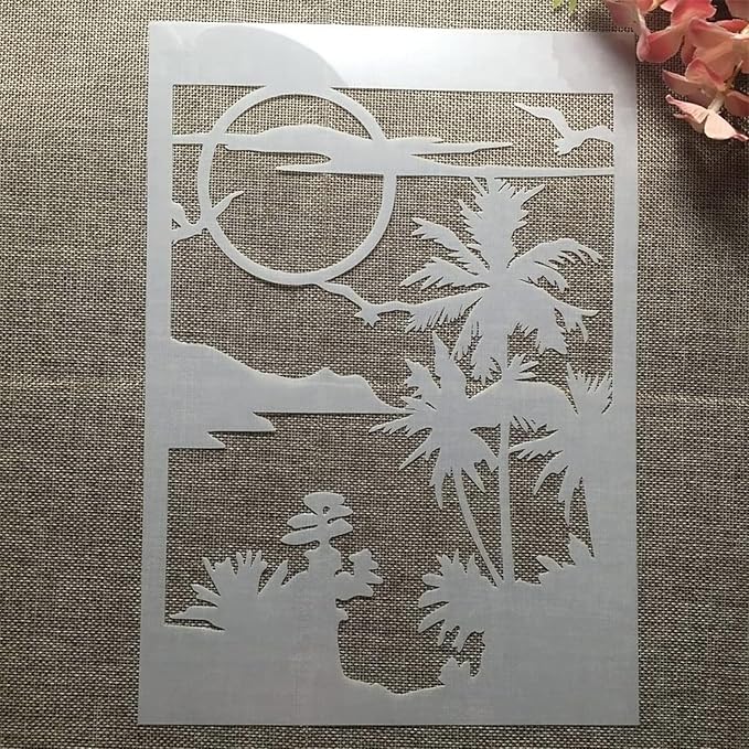 TIAMECH A4 Reusable Moon Tree Stencil for Painting - Night Scene Birds Layering Template, DIY Wall Art, Wood Furniture, Scrapbook & Crafts (8.3x11.7inch)