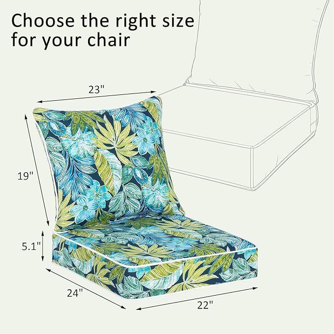 COZYVIDA Outdoor Deep Seat Cushion Set of 2, 22"x24" Seat & 23"x19" Back,Water-Resistant Breathable Fabric,UV-Resistant 1000+ Hrs, 30D Foam with Recycled Fiber Fill and YKK Zippers,Jungle Floral