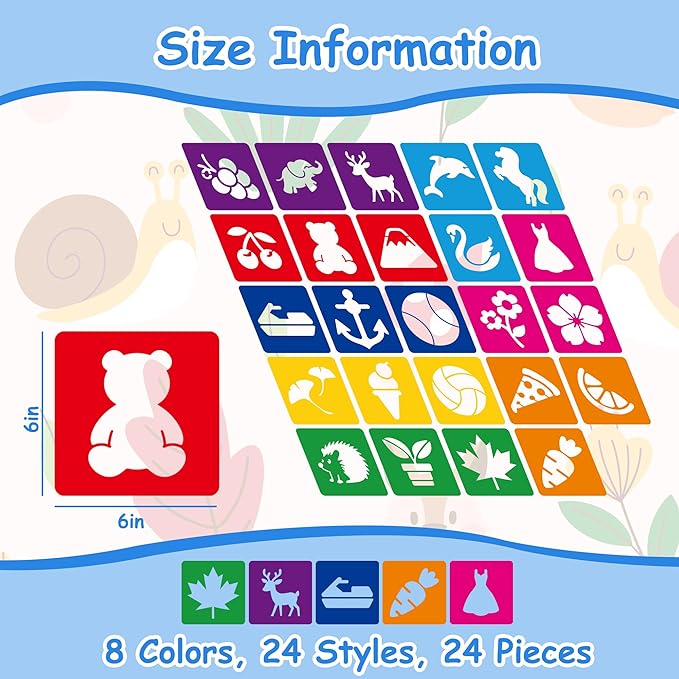 24 Piece Stencils Sidewalk Chalk Stencils Outdoor Stencil for Painting Garden Themed Stencil Kids Style Collection (5 in-Various)