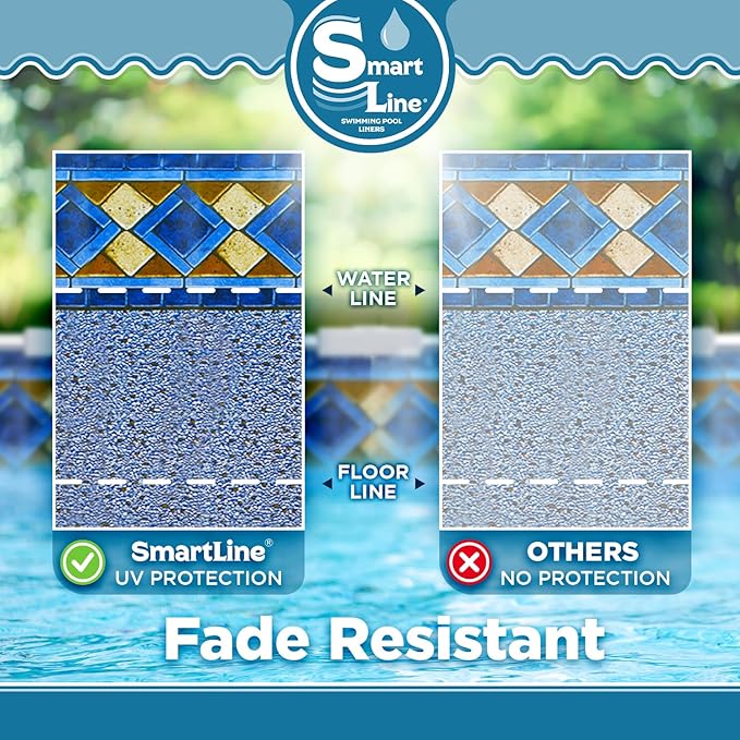 Smartline 15 ft Round Swimming Pool Liner | Mosaic Diamond | Unibead Style | 52 Inch Wall Height | 20 Gauge Heavy Duty Virgin Vinyl | Designed for Steel Sided Above Ground Pools