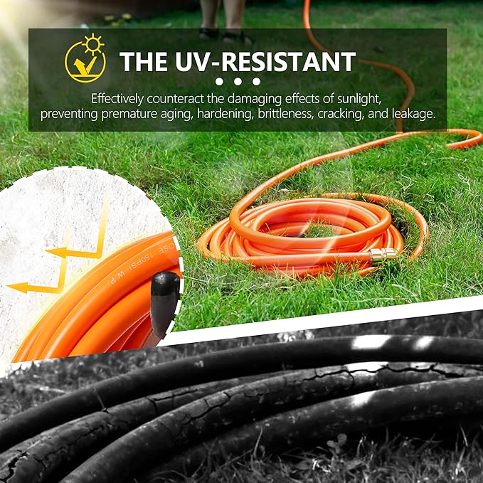 Garden Hose 50ft x 5/8", Custom Length, -40°F to 150°F, All-weather, NO Kink, Flexible, 600 Burst PSI, Leakproof Water Hose with Additional Customizable Solid GHT Fittings