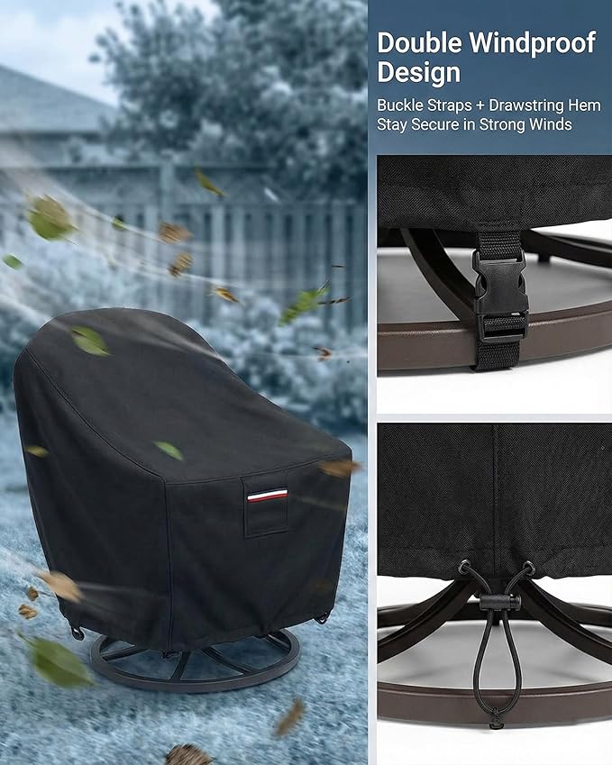 Patio Furniture Covers Set for 3-Piece Bistro Sets, Heavy-Duty 600D Waterproof Outdoor Furniture Covers for 2 Chairs & Coffee Table, UV Resistant, All-Season Protection for Patio, Porch Backyard,Black