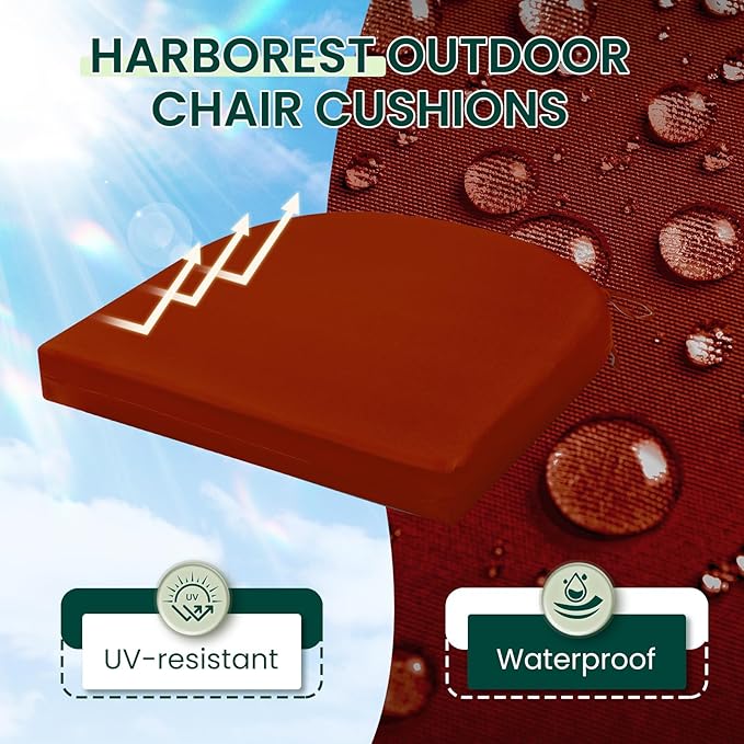 HARBOREST Outdoor Chair Cushions Set of 4, Water Resistant Patio Chair Cushions with Ties, Outdoor Seat Cushions for Patio Furniture, 17"x16"x2", Burnt Orange