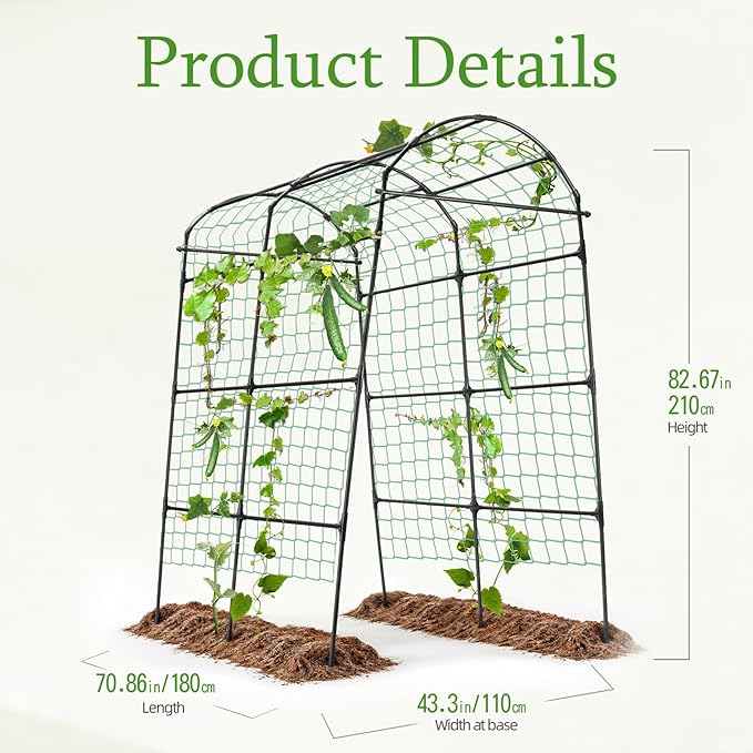 Garden Arch Arbor Trellis for Climbing Plants Outdoor, 7.8 ft Extra Tall Cucumber Trellis Raised Bed Climbing Vine Plant Support, Grape Vegetable Tomato Peas Bean, Black
