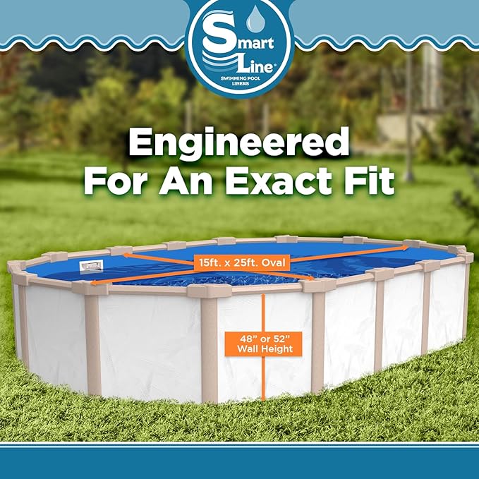 SmartLine 15 ft x 25 ft Oval Swimming Pool Liner | Swirl Bottom | Overlap Style | 48-52 Inch Wall Height | 25 Gauge Vinyl | for Steel Sided Above Ground Pools | Gasket Kit Included