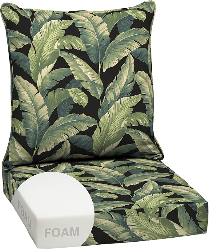 Arden Outdoor Foam Deep Seat Cushion Set, 24 in x 24 in, Weather-Proof, Rain-Proof, Fade Resistant Patio Cushion, Bottom and Back Cushion for Chair, Sofa, and Couch Onyx Cebu