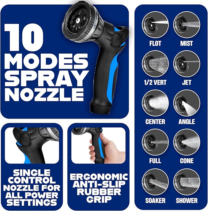 INVICTUS 25 Ft Garden Hose with Sprayer Nozzle, 2-Layer Heavy Duty Drinking RV Water Hose 25 Ft x 5/8 in. Flexible, Lightweight, NON Expandable, Kink Resistant, Easy Connect Fittings, 400 PSI