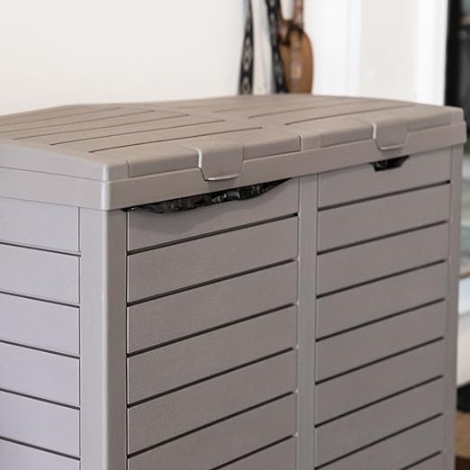 Sunnydaze 78-Gallon Double Patio Trash Can with Lid - Outdoor Garbage Can with Drip Trays - Weather-Resistant Resin - Light Gray