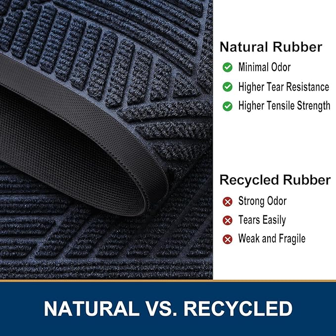 Smiry Front Door Mat Outside Entrance, Heavy Duty Sturdy Natural Rubber Doormat, Trap Dirt and Moisture, Easy Clean Low Profile Welcome Floor Mats for Indoor Outdoor Entry, 71x23 Inch, Navy Blue