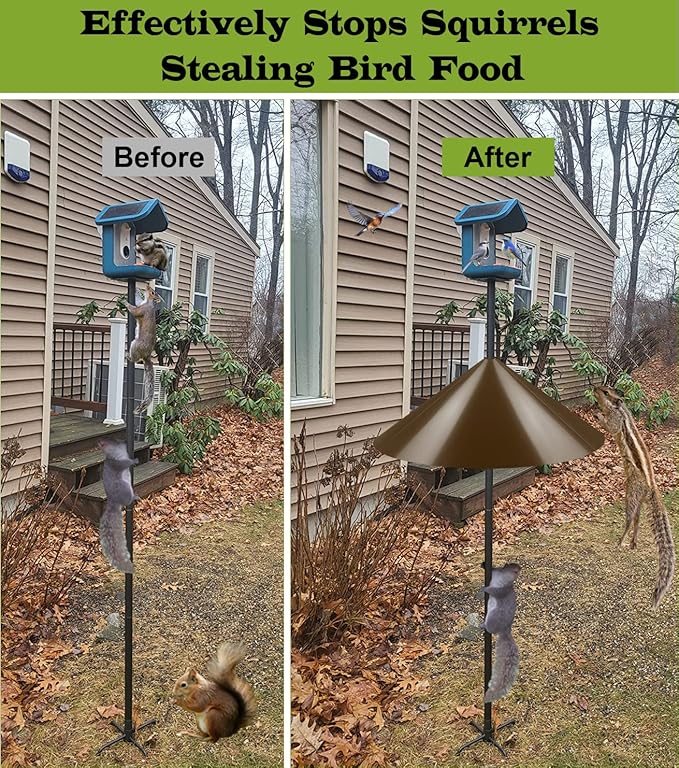 19 Inch Wide Squirrel Baffle for Bird Feeder Pole, Outside Pole Mount Stopper & Bird House Guard for Outdoor Shepherd’s Hook, Brown, 1 Pack