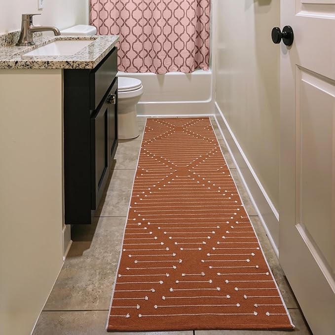 LIVEBOX Burnt Orange Runner Rug- 2x8 Runners for Hallway Kitchen, Cotton Blend Long Entryway Area Rugs, Boho Washable Long Mat Fall Halloween Decor Rugs