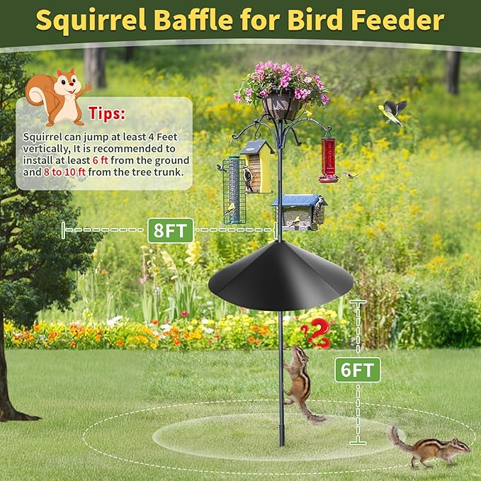 2PCS 24 Inch Metal Squirrel Baffle,Squirrel Guard for Bird Feeder Without Screws Assemble,Hanging Baffle Outdoor Protect Bird Feeders and Pole Mount from Raccoon Squirrels Rodents