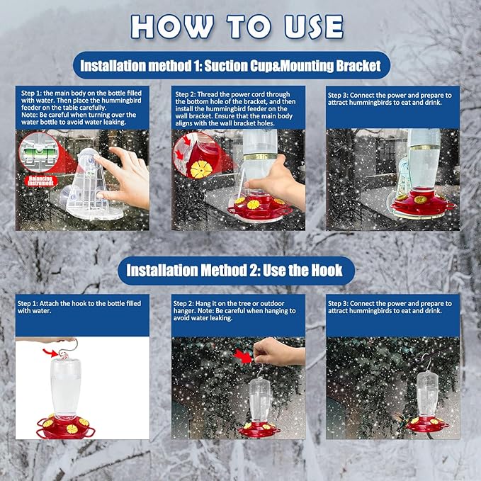 DOUBFIVSY 2 in 1 Heated Hummingbird Feeders for Outdoors, 19℃/66℉ Constant Temperature Window Hummingbird Feeder with Hooks & Suction Cups Anti Freezing Hummingbird Feeders for Winter, Garden