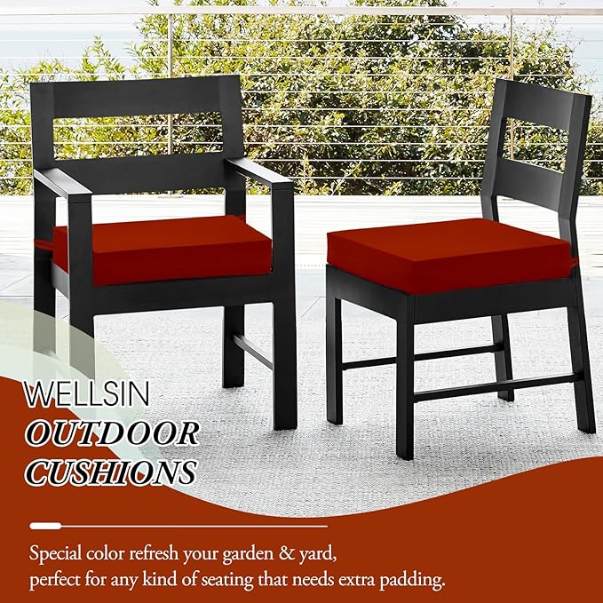 Wellsin Outdoor Chair Cushions for Patio Furniture - Outdoor Cushions for Chairs - Water Resistant Patio Chair Cushions Set of 4, 18.5"X16"X3", Brick Red