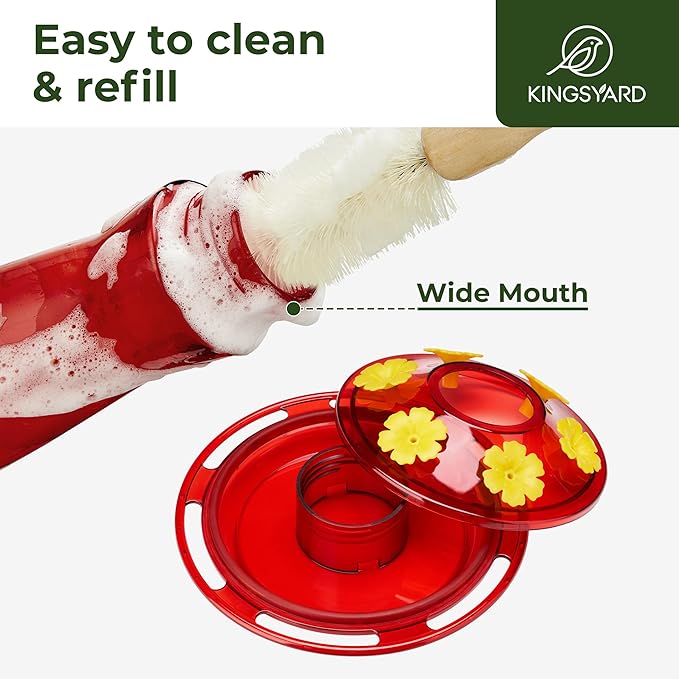 Kingsyard 2 Pack Glass Hummingbird Feeder for Outdoors Hanging - 6 Bee Guard Feeding Ports & Built-in Ant Moat, Wild Bird Feeder for Outside Garden Yard Patio 14 Oz, Red
