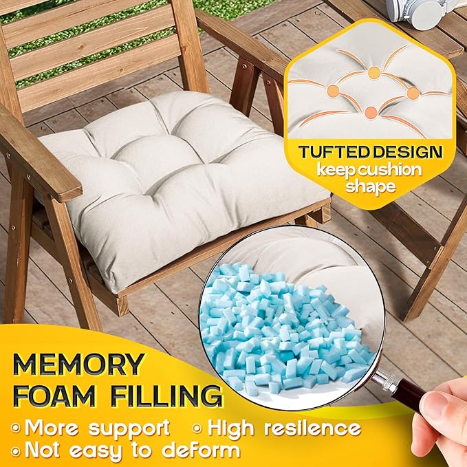 MAGIC ELEPHANT Outdoor Chair Cushions Set of 2, Memory Foam Seat Cushion Pads for Wicker Chair and Patio Furniture, 19 x 19 Inches (Antique White)