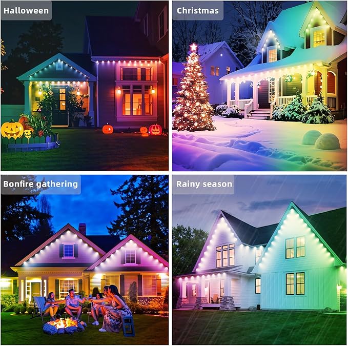 Permanent Outdoor Eaves Lights, IP67 Waterproof Smart LED Light with App Control Remote, RGB String Lights for Christmas Holiday DIY House, Roof, Garden Decor Lighting - 100FT