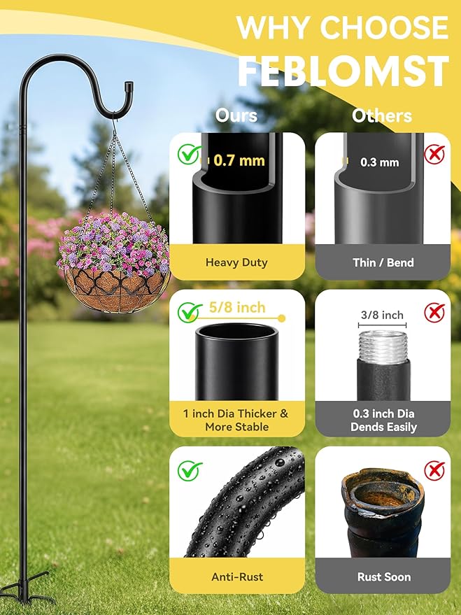 Bird Feeder Pole, 62" Shepherds Hooks for Outdoor, Hummingbird Feeders Stand Heavy Duty with Stable 5-Prong Base, Hanging Plant Shepherd Hook Hanger Stick for Outside Garden Yard Wedding