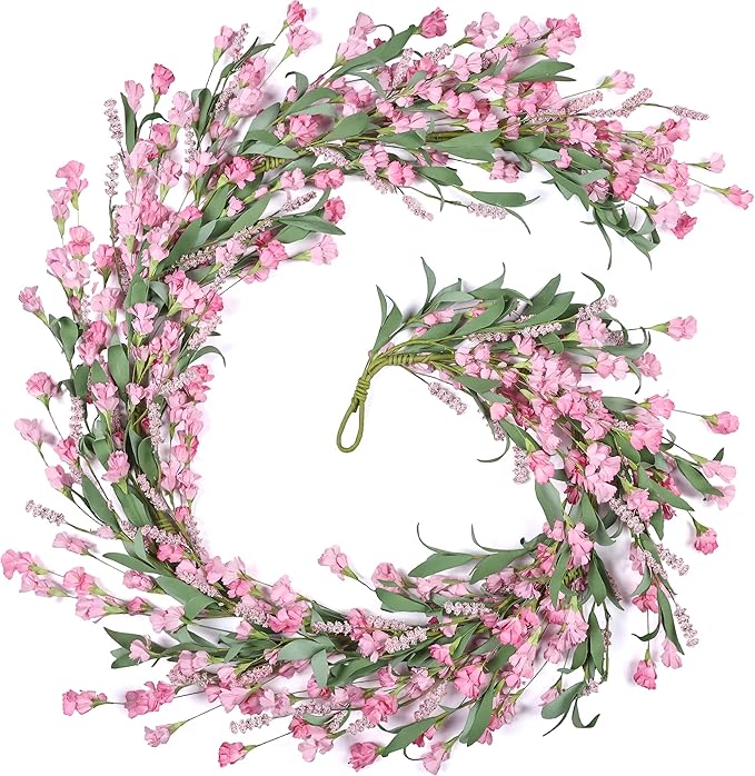 Artgar Flower Garland 6Ft Spring/Summer Garland Floral Garlands for Mantle All Year Round Paper Garlands Decor for Indoor Outdoor Home Wedding Arch Porch Stair Backdrop Year Round Decor (Pink)