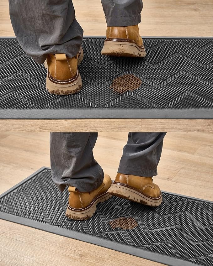 Long Front Door Mat for Outside Entrance 35.5"x17" – Anti-Slip Dirt-Trapping Waterproof Rubber Indoor & Outdoor Mat with Textured Surface for Entryway - Heavy Duty All Weather Doormat – Grey