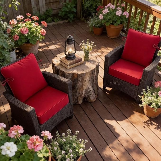 COZYVIDA 19"x19" Outdoor Universal Cushion Set of 1, Patio Cushions with Handles & Ties, Water-Proof Stain-Resistant UV-Resistant 1000+ Hrs,High Resilience Foam with YKK Zippers,Chili-TPU