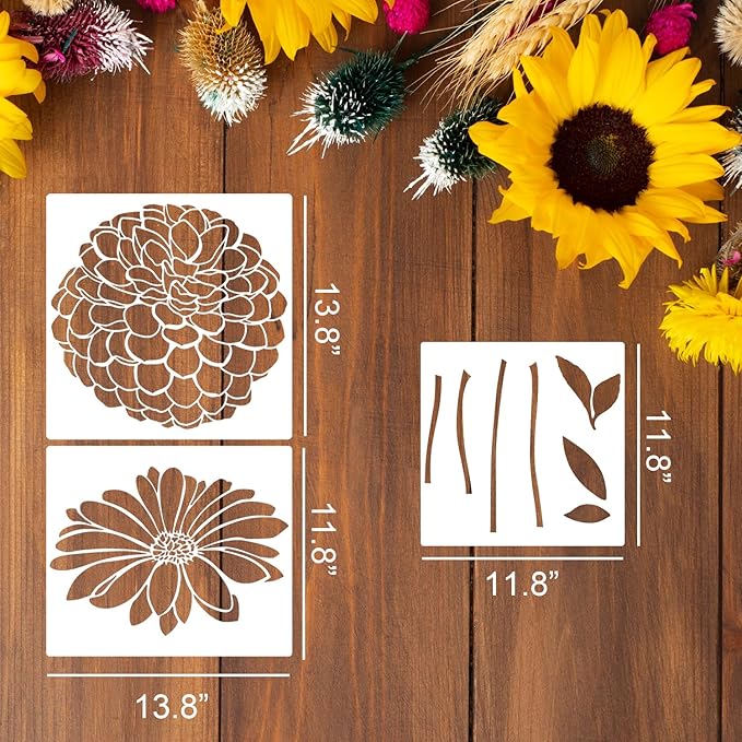 Large Flower Stencils for Walls 14inch Fence Stencil for Outdoor Floral Stencils Reusable Daisy Peony Stencil for Wood Garden Fence Furniture Fabrics DIY Decor