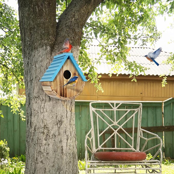 Bird House, Auslar Wooden Bird Houses for Outside, Birdhouse for Outdoors, Hanging Bluebird House for Cardinals Finch Wren Swallow for Garden Viewing