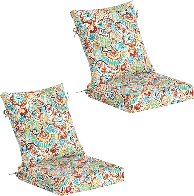 COZYVIDA Outdoor Dining Chair Cushion, Set of 2, 20" x 42",C0 Water-Resistant Breathable Polyester, UV-Resistant 1000+ Hrs, 30D Foam with Recycled Fiber Fill, YKK Zippers, Boho Paisley