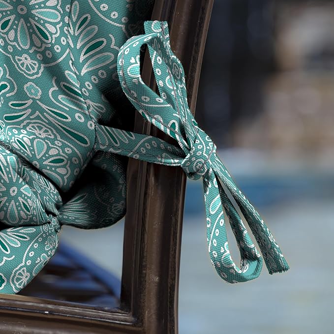 Arden Outdoor Patio Dining Chair Cushion, 20x44, Rain-Proof Seat Pad, Fade-Resistant Outdoor Cushion Turquoise Daphne Medallion