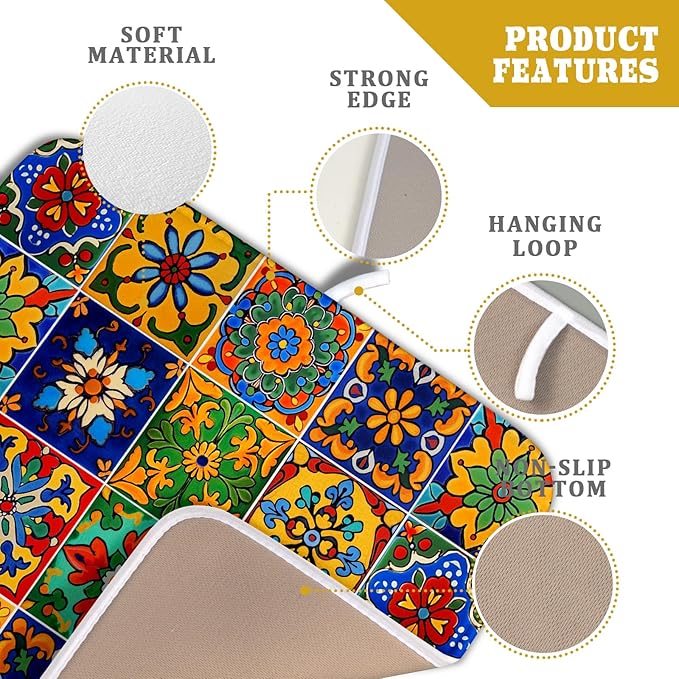Mexican Tiles Dish Drying Mat for Kitchen Counter Absorbent Microfiber Dish Drying Pad Kitchen Gadgets Multi-use