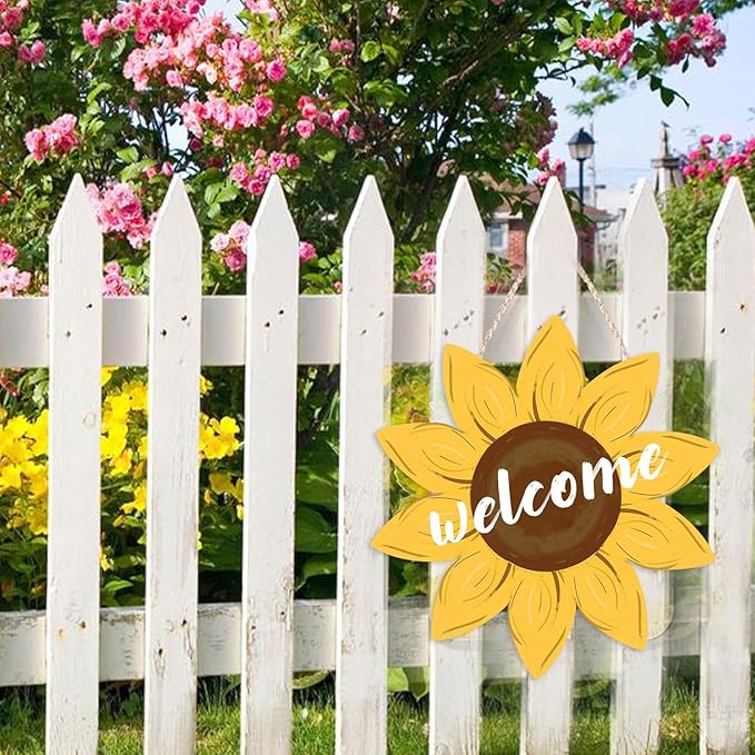Sunflower Door Hanger, Summer Welcome Sign for Front Door Vintage Gallery Decoration Wood Hanging Farmhouse Porch Wall Decor