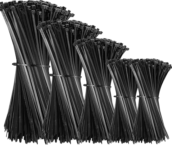 500Pcs Heavy Duty Industrial Zip Toes,Assorted Sizes(4”+6”+8”+12”) Black Tie Wraps,Zip Toes Tie Straps For Garden Plant Secure Vine, Home, Office Use