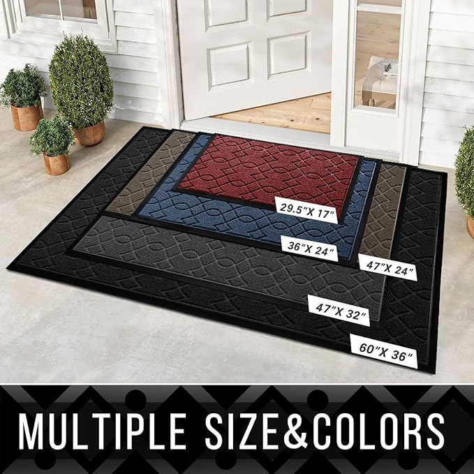 Yimobra Outdoor Mats for Front Door 29.5x17, All-Season Waterproof Doormat Outdoor Entrance, Heavy Duty Non-Slip Outside Door Mat for Garage Patio Proch Entryway Indoor, Black