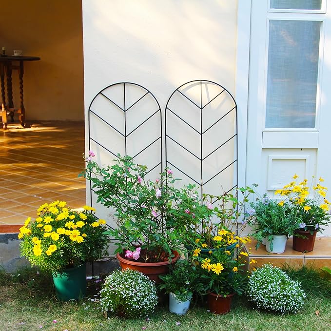 2 Pack Black Metal Trellis for Climbing Plants - 45" H x 15.9" W Garden Trellis for Roses, Vegetables, Flowers, Lawn, Backyard
