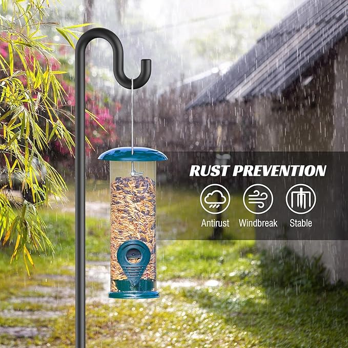 Bird Feeder Pole 76 Inches Shepherd Hooks for Outdoor, Heavy Duty Bird Feeder Pole for Garden Decor, Black Shepherd Stand for Plant Baskets Wind Chime with 5 Base Prongs