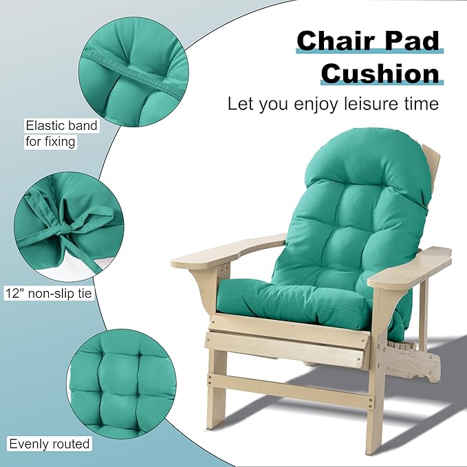 Adirondack Chair Cushion, Rocking Chair Cushion 44x19.4x4 inch, High Back Patio Cushions of Upper and Lower with Ties, Sunscreen and Fade-Resistant (Lake Blue, 2)
