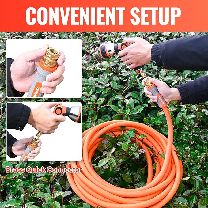YAMATIC Garden Hose 5/8 in x 15 ft, Ergonomic Swivel Fittings, Burst 600 PSI, Heavy Duty, Flexible and Lightweight Water Hose with 2 Set Quick Connect