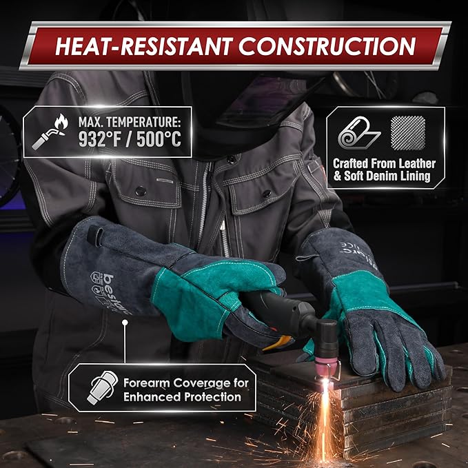 bestarc Leather Forge MIG Welding Gloves, 932℉ Heat Resistant Welding Gloves with Kevlar Stitching for MIG, TIG, Stick, Forge