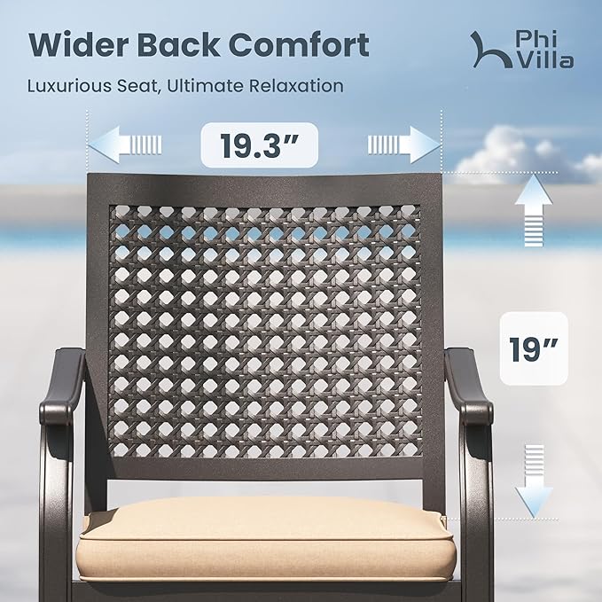 PHI VILLA 9 Pieces Outdoor Dining Set for 8, 83" Rectangular Metal Dining Table with Umbrella Hole & Swivel Wrought Iron Chairs with Cushions, Large Furniture Set for Patio, Deck, Yard, Porch
