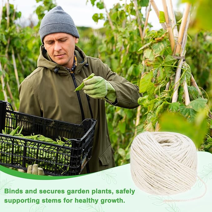 2-Pack Natural Jute Twine String, 3mm x 328ft/100m Long Garden Twine Balls for Crafts/Gift Wrapping/Gardening Plants, Durable Plant Ties Thick Rope [White]
