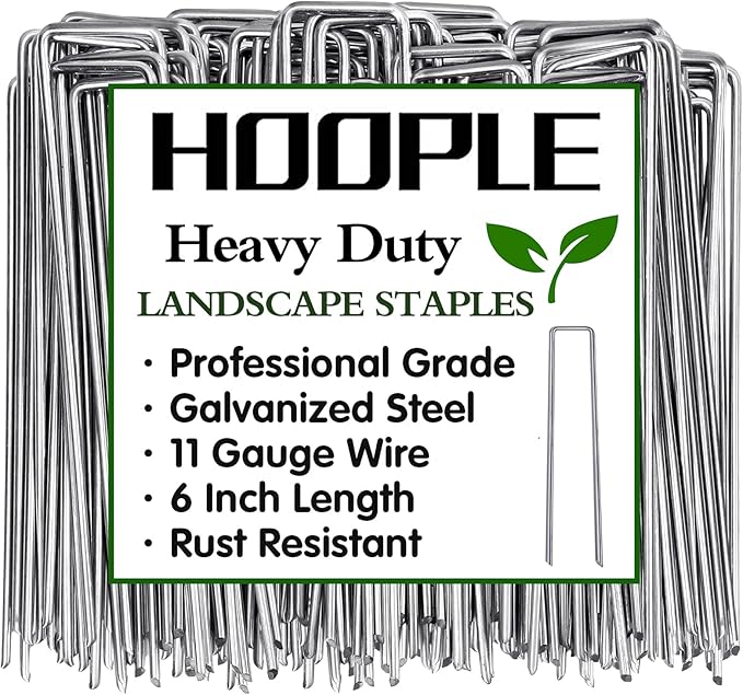 HOOPLE 6 Inch 11 Gauge Galvanized Landscape Staples,Stakes for Outdoor Decorations, Anti-Rust Staples for Weed Barrier Fabric, U-Shaped Tent Stakes (50)