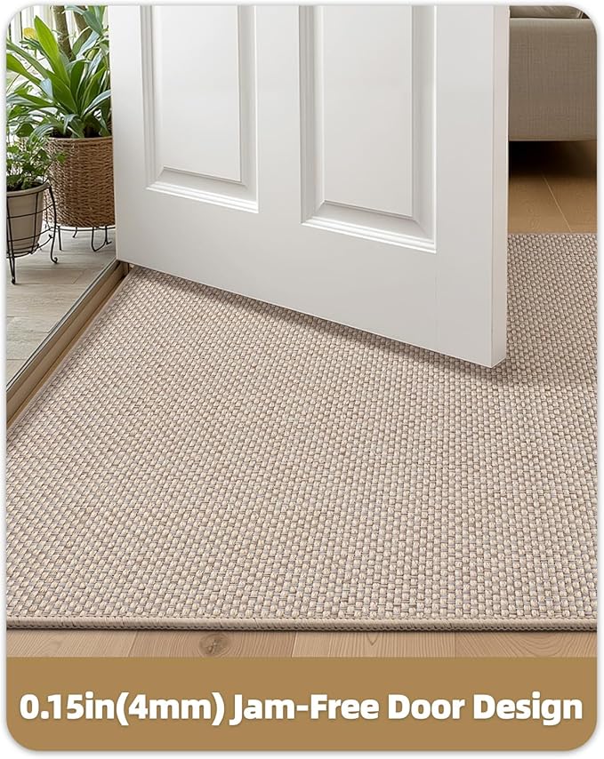 Color&Geometry Ultra-Thin Indoor Door Mat, 21"x31" Low-Profile Non-Slip Entryway Rug with Modern Geometric Texture, Washable Doormat for Entrance, Front Doors, Khaki (FOLD)