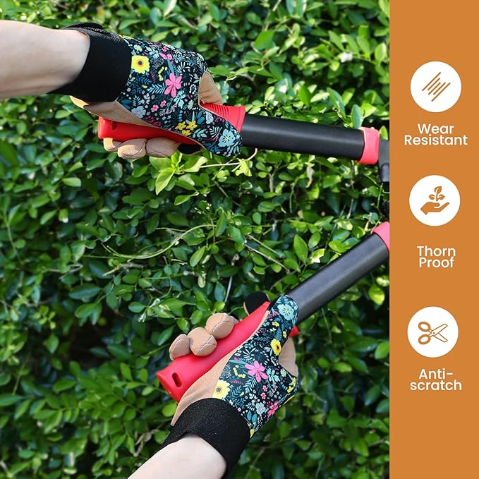 Tavaleu Gardening Gloves for Women, Thorn Proof Puncture Resistant Leather Garden Gloves, Breathable Working Gloves