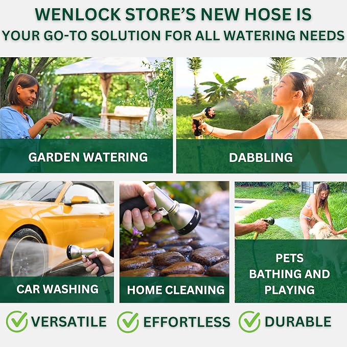 Garden Hose 75 ft, Lightweight, Sturdy Metal Nozzle 9 Spray, Heavy Duty, Leakproof Flexible Water Hose, Durable Multiple Layers, Solid Brass Connectors
