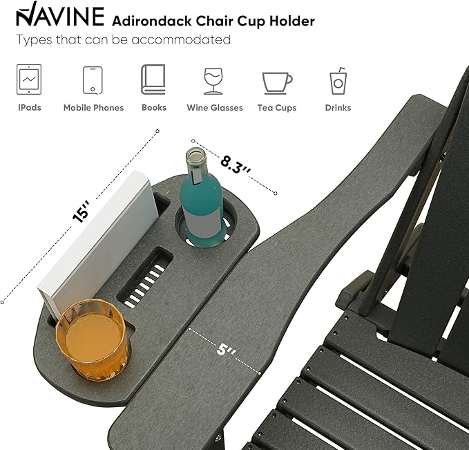 Adirondack Chair Set of 6, HDPE Folding Adirondack Chair with Multifunctional Cup Holder, Weather Resistant Fire Pit Chair for porches, patios, poolsides, Decks.